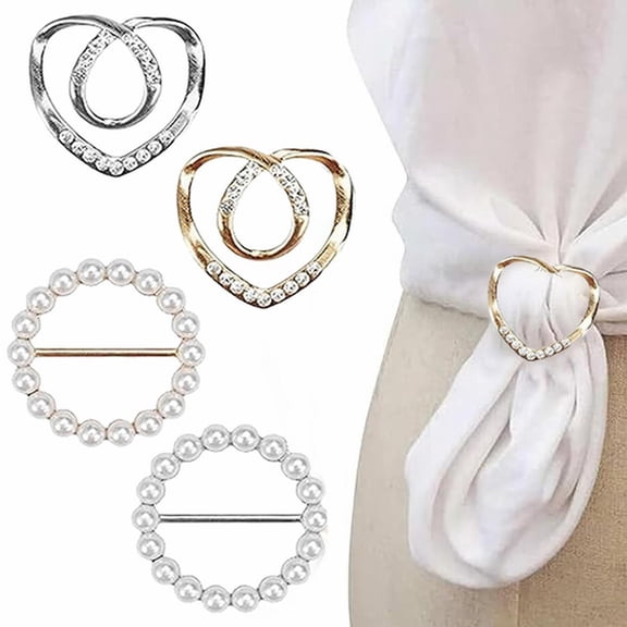 IUAMXWU Scarf Ring Clip T Shirt Ties Clips Clothes Corner Knotted Button For Women Fashion Metal Round Circle Shirt Clip Buckle