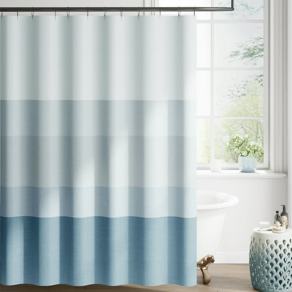 Curtainking Blue Shower Curtain Water Repellent Ombre Shower Curtain for Bathroom with 12 Shower Curtain Hooks, 70x72 inch, 1 Panel