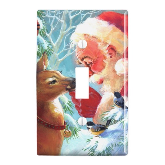 Christmas Holiday New Fawn Deer and Santa Plastic Wall Decor Toggle Light Switch Plate Cover