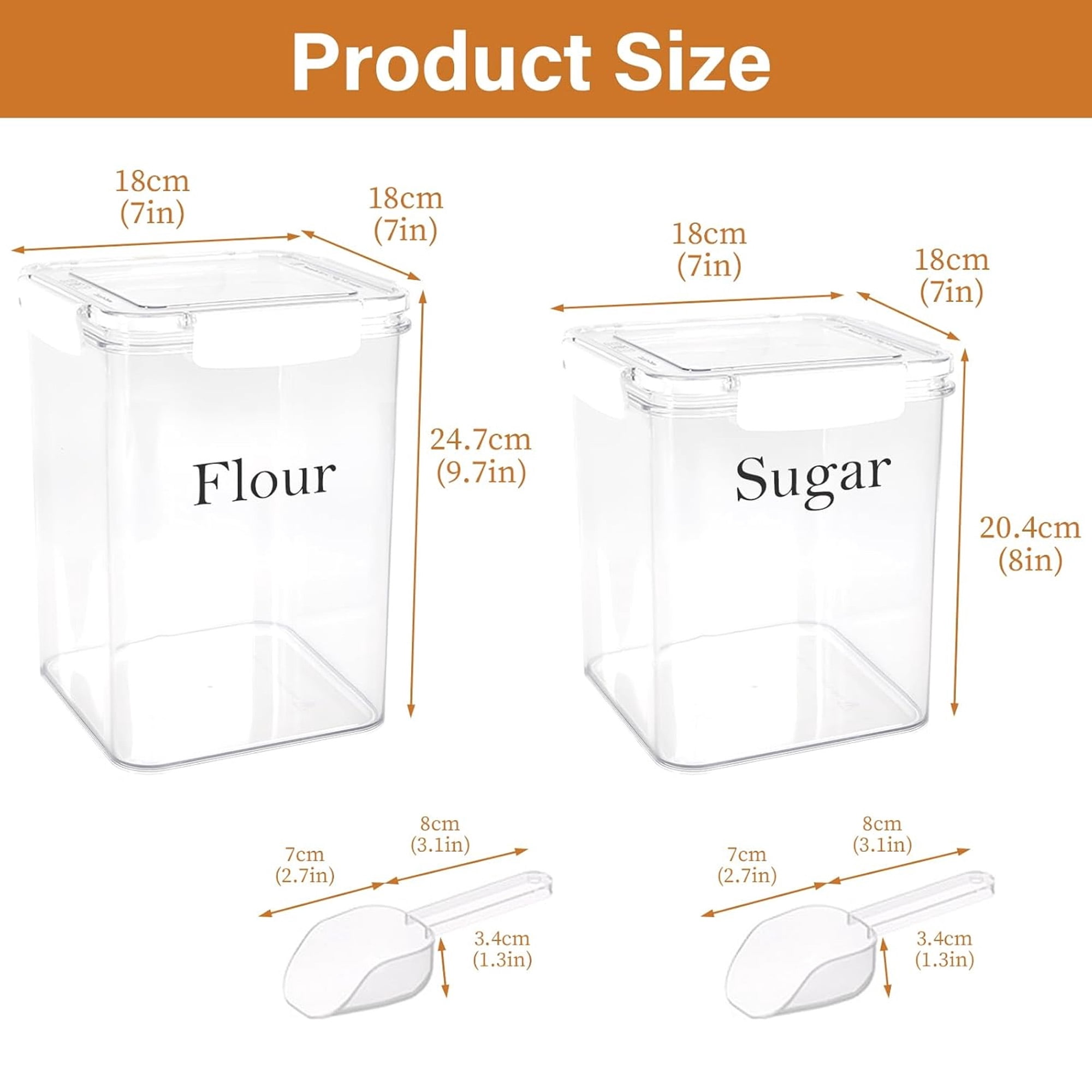 Pethiy Airtight Food Storage Containers with Lids, Food Jar Canisters for Flour, Sugar, Rice, Food Storage for Kitchen Pantry Organization 2 Pcs Set 4L&5L, BPA Free