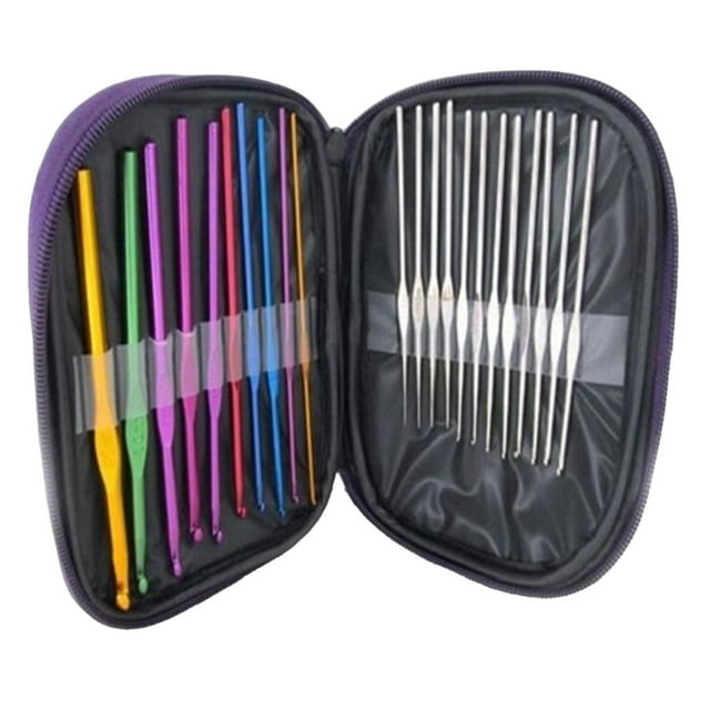 QualitChoice 1 Set Hook Needles Knitting Loop Ring Adjustable Blunt Weaving Knitdowns Aluminum Alloy Metal Crochets Hooks for Yarn Project 12pcs Purple(2-8mm)