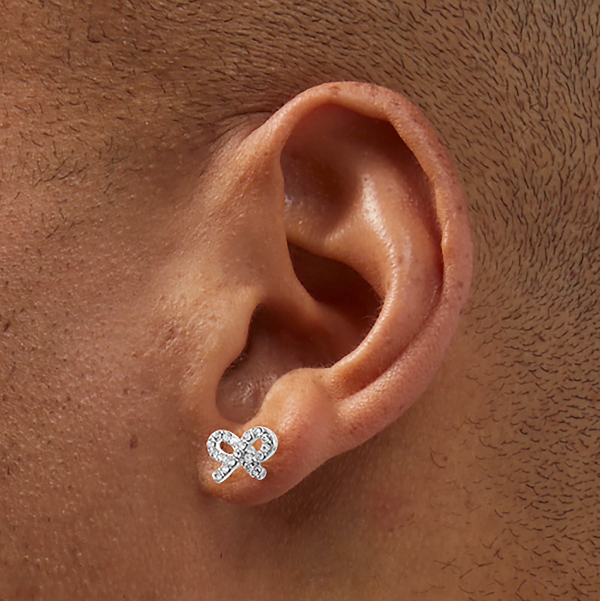 Claire's Girls Stackable Silver Rhinestone Bow Stud Earring Set, 3-Pack, Children's