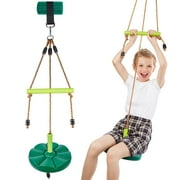 AGPTEK Disc Swing with Monkey Bars, Tree Swing Set Accessories Rope Disk Swing Seat with Carabiner and 22in Hanging Strap Heavy Duty Outdoor Playground (Green)