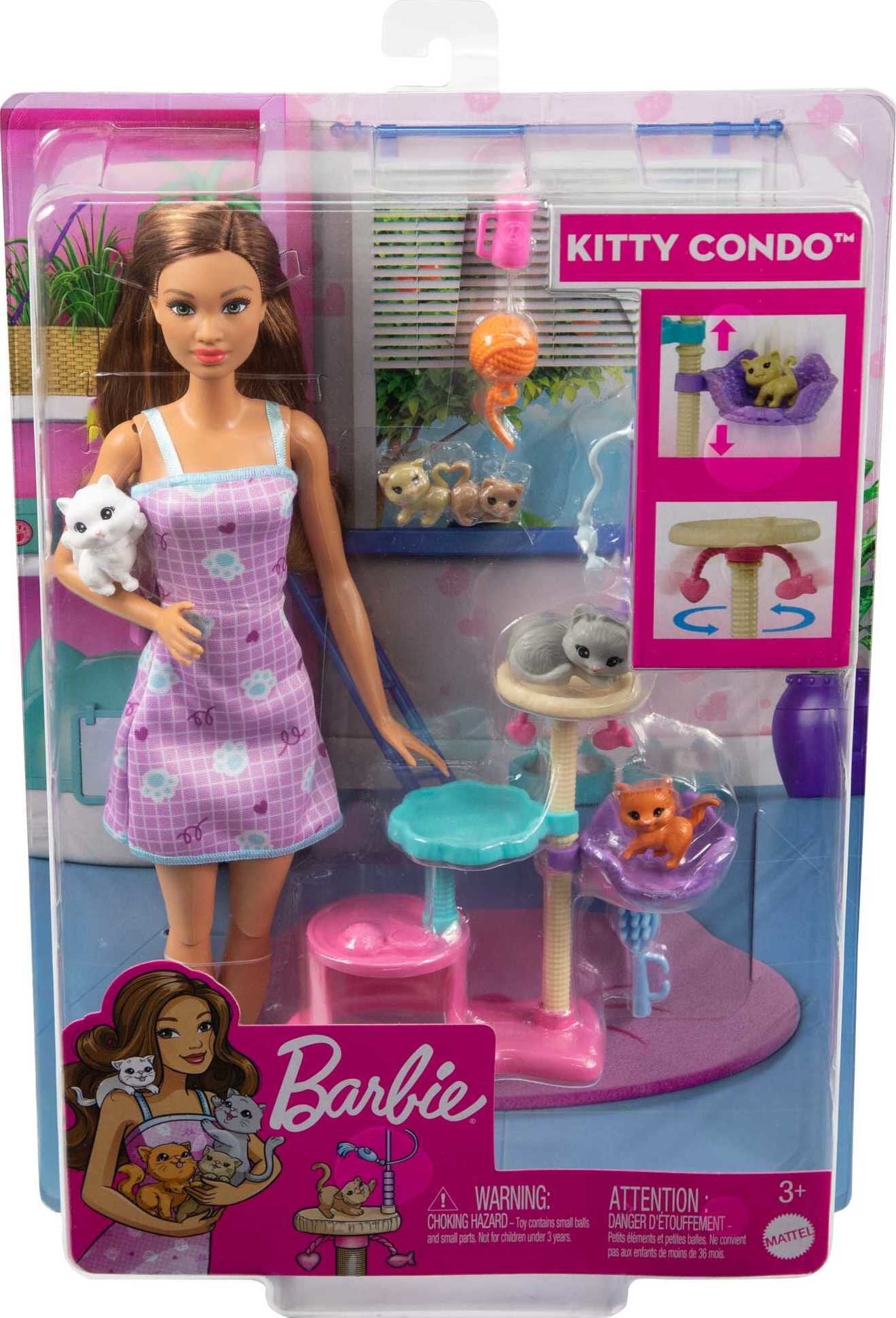 Barbie Kitty Condo Playset with Brunette Fashion Doll, 4 Kittens