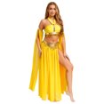 thumbnail image 3 of dPois Women's Belly Dance Outfit Arabian Princess Halter Bra Top with Maxi Skirts Split Sleeves Yellow L, 3 of 7