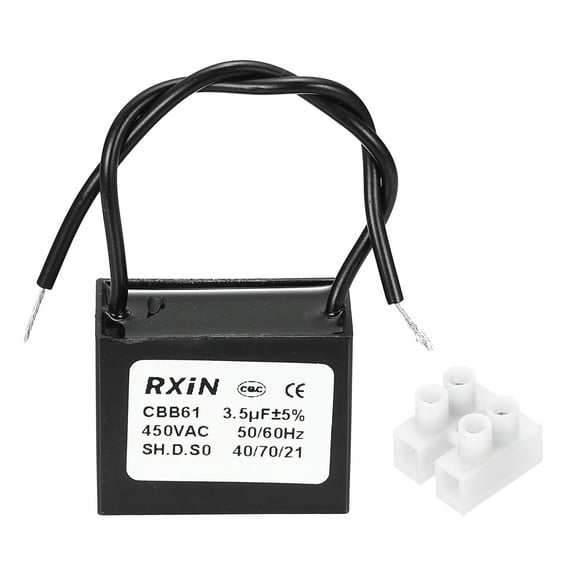 Uxcell CBB61 Capacitor, 3.5uF 450V 2-Wire Ceiling Fan Motor Starting Capacitor for Ceiling Fan, Motor Generator, Blower, Exhaust Fan, Black
