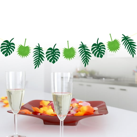 SASABAXI 1Set Green Leaf Shaped Nonwovens Bunting Banner Tropical Party Decorations 3m Length