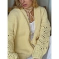 thumbnail image 4 of Womens Crochet Sweater Long Sleeve Hollow Out Open Front Outwear Yellow S, 4 of 9