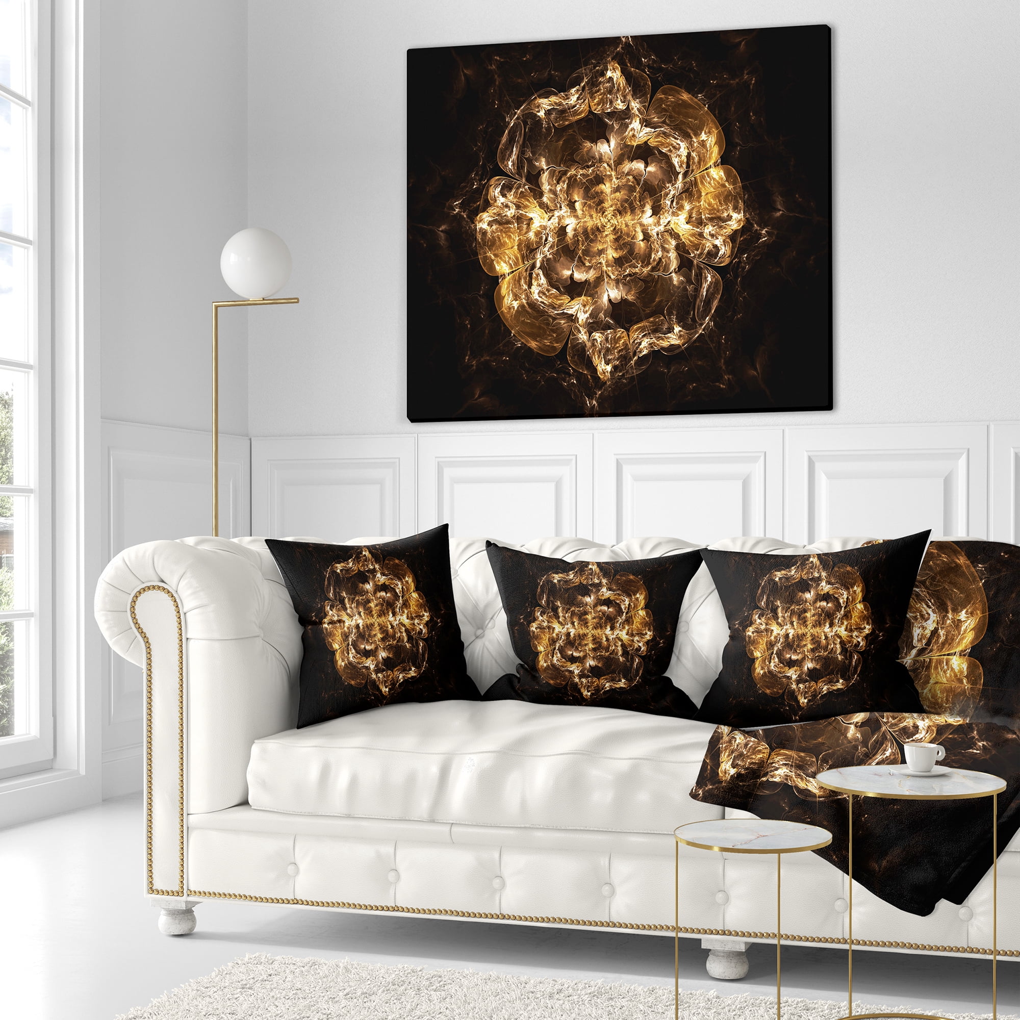 Designart Fractal Yellow Flower Explosion - Floral Throw Pillow - 16x16