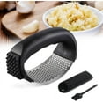 thumbnail image 4 of Yhmxh Kitchen Gadgets Kitchen Essentials Upgrade Stainless Steel Garlic Presser Garlic Press Rocker Garlic Mincer Garlic Crusher With Peeler And Cleaning Brush Stainless Steel Garlic Mincer, 4 of 4