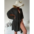 thumbnail image 3 of Batwing Sleeve Beach Cover Up Button Front Kimono Bathing Suit Cover Ups (Black,One Size), 3 of 6