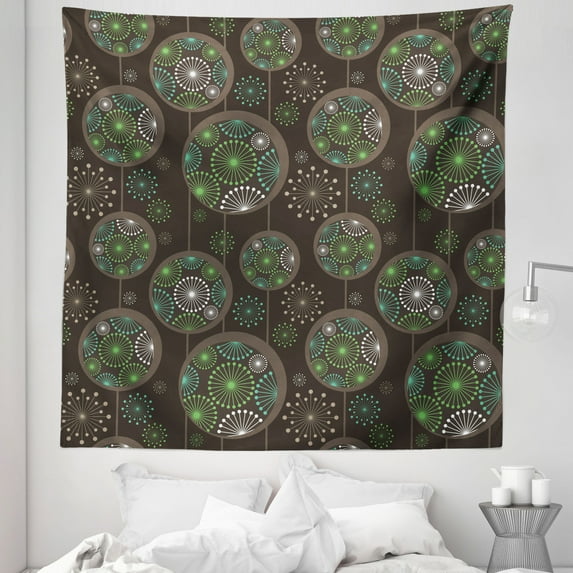 Sage Tapestry, Abstract Dandelion Floral Garden Growth Inspired Retro Nature, Fabric Wall Hanging Decor for Bedroom Living Room Dorm, 5 Sizes, Green Brown White, by Ambesonne