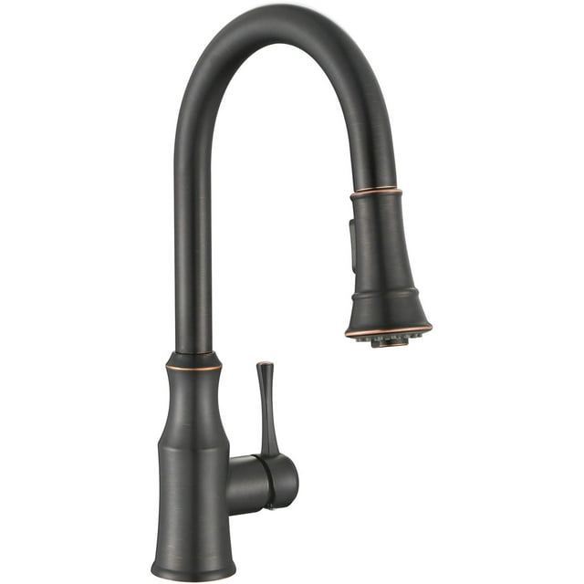AguaStella AS94ORB Grifo para fregadero de cocina de bronce aceitado con rociador desplegable, manija única, arco alto