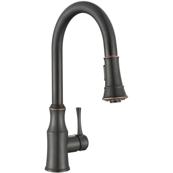 AguaStella AS94ORB Grifo para fregadero de cocina de bronce aceitado con rociador desplegable, manija única, arco alto
