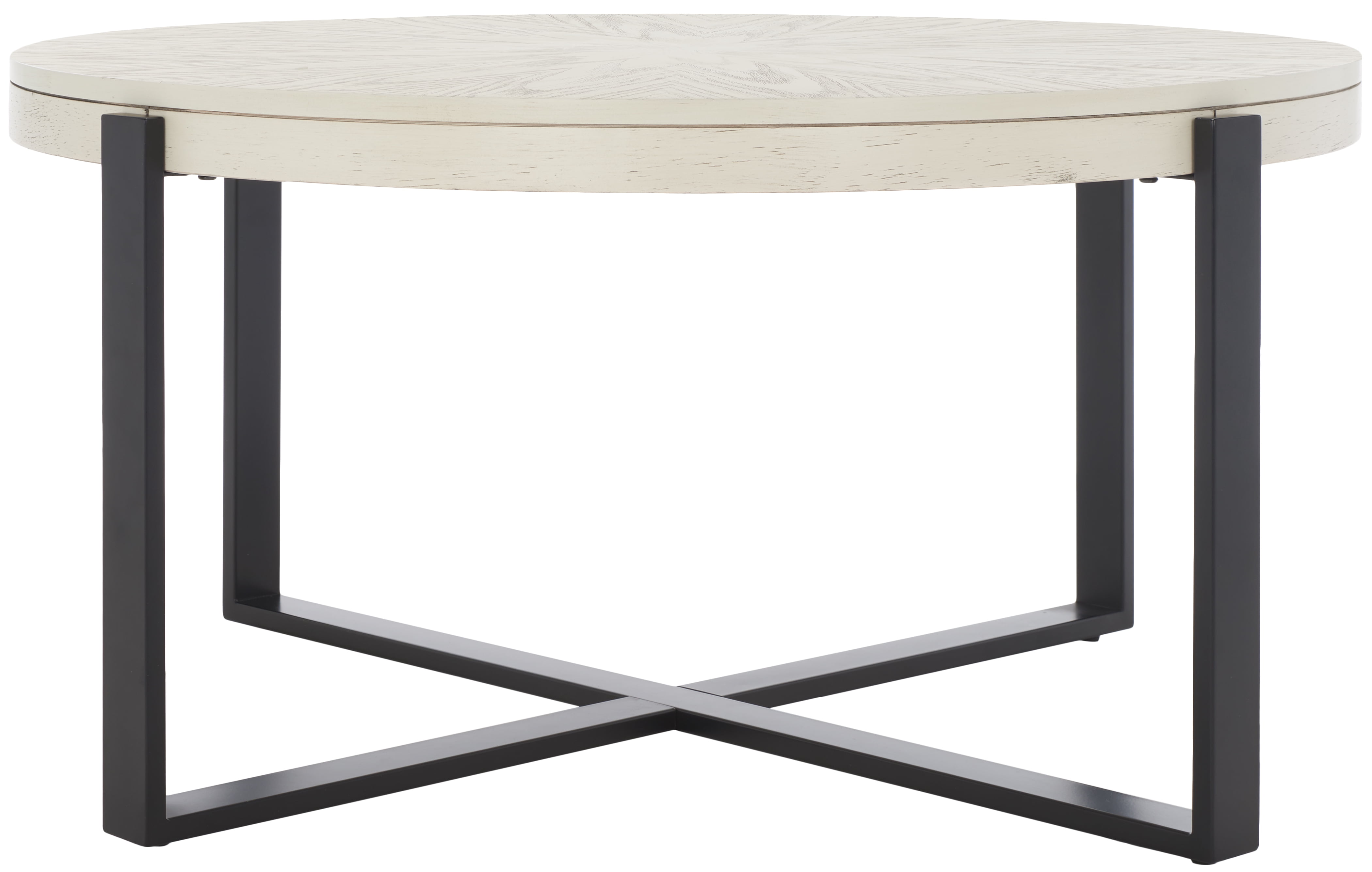 SAFAVIEH Navya Round Coffee Table, White Wash Top/Black Legs