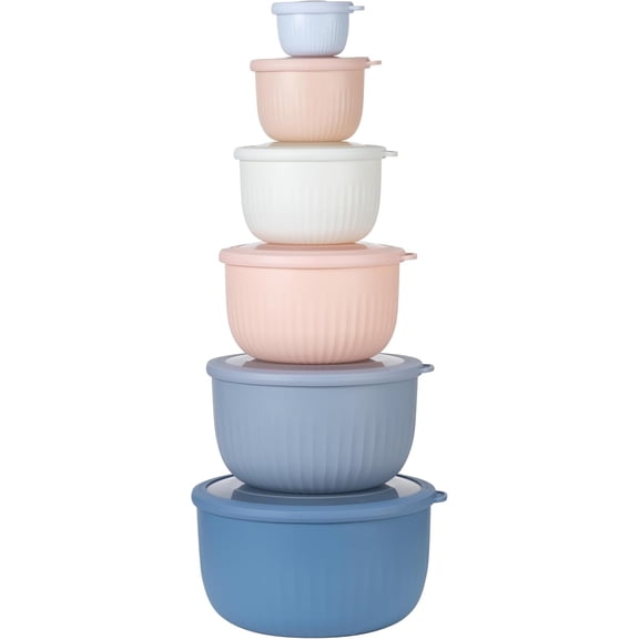 COOK WITH COLOR Wide Meal Prep Bowls and Plastic Mixing Bowls with Lids, 12-Piece, Blue/Pink