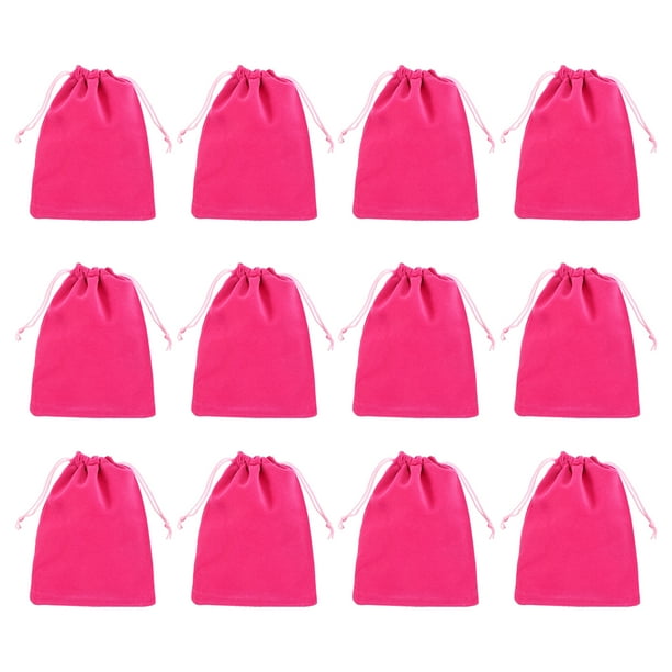 Bolsas de regalo de terciopelo Uxcell 12 piezas 5 x 6" Bolsas de joyería con cordón para bodas, rojo rosa