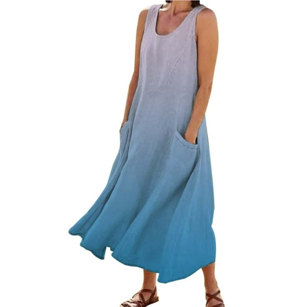 Vestido largo informal de verano con cuello redondo y estampado degradado para mujer