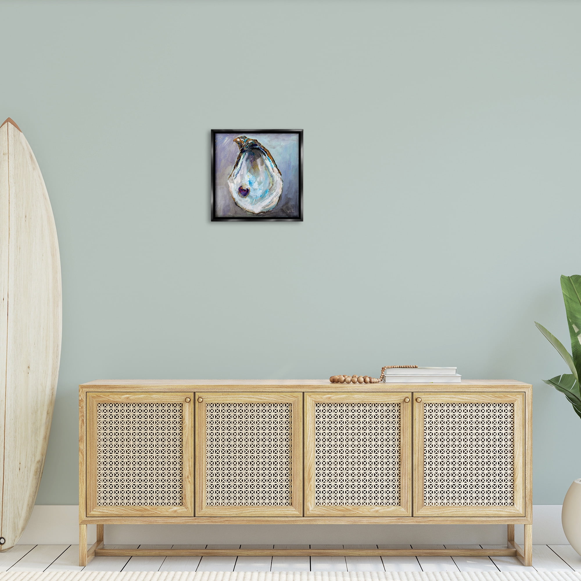 Stupell Industries Oyster Shell with Pearl Animals & Insects Painting Black Floater Framed Canvas Art Print Wall Art, 18 x 18