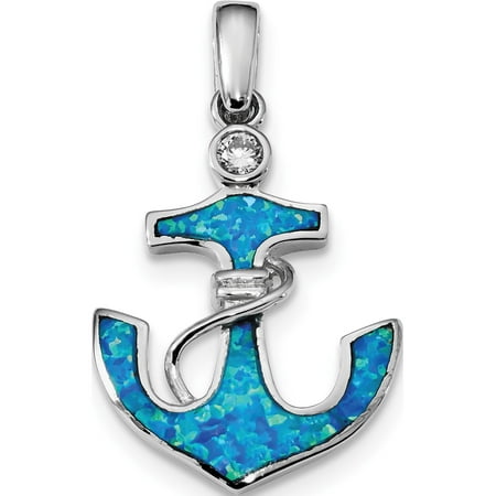 Kyanite Sterling Silver Designer Pendant (Leslies Fine Jewelry Designer 925 Sterling Silver Rhodium-plated Blue Created Opal & CZ Anchor (23x37.7mm) Pendant)