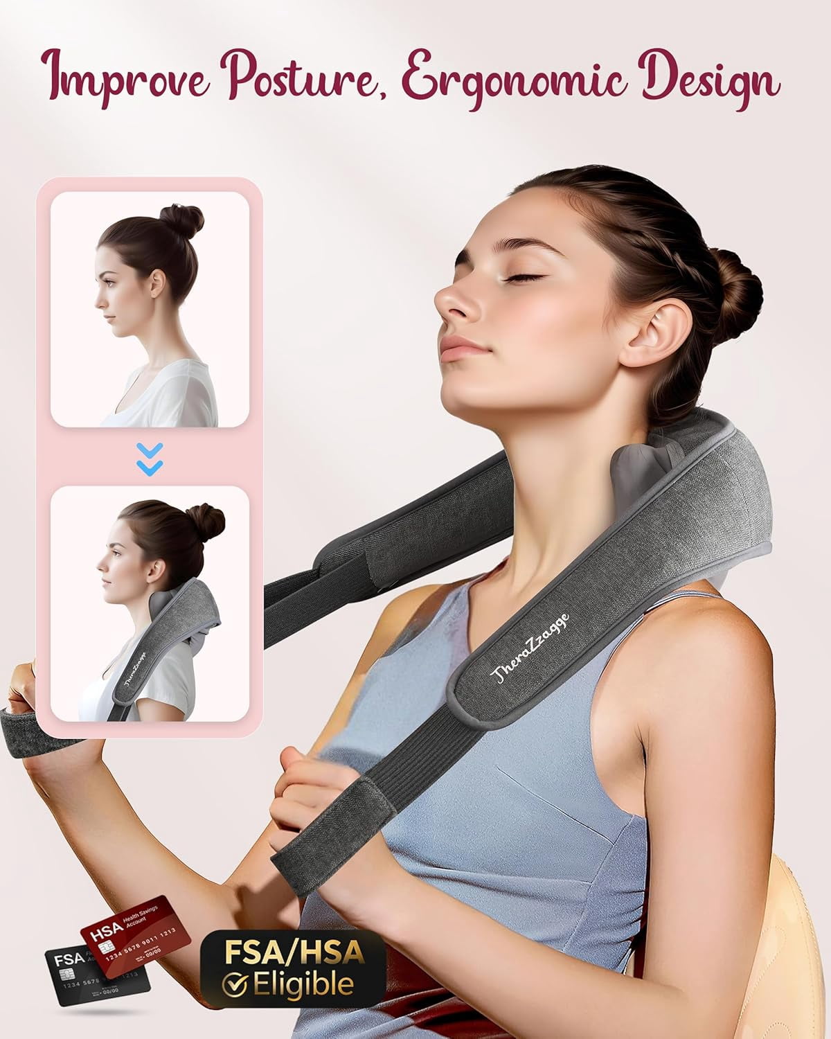 Cordless Neck Massager with Heat -  Eligible HSA Neck Shoulder Massager for Pain Relief Deep Tissue,6D Deep Kneading Shiatsu Back Massage, Gifts for Fathers Men Women