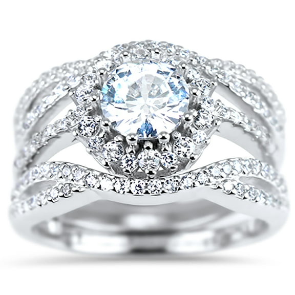 LaRaso & Co Wedding Ring Set 925 Sterling Silver CZ Halo Engagement Bridal Ring Wrap for Women Size 10