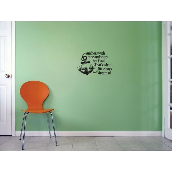 Custom Decals Anchors with rope and ships that float...That's what little boys dream of. Wall Art Size: 14 Inches x 28 Inches Color: Black