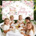 thumbnail image 5 of Tea Party Backdrop Banner Pink Floral Butterfly Teapot Let's Partea Background Spring Girl Princess Wonderland Afternoon Tea Cake Table Decorations Supplies, 5 of 7