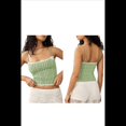 thumbnail image 3 of Camiseta Corta de Tirantes Finos con Cuello Cuadrado y Ribete de Encaje de Cuadros Y2K para Mujer. Camiseta de Tirantes Finos con Lazo en la Parte Delantera. Verde L, 3 of 7
