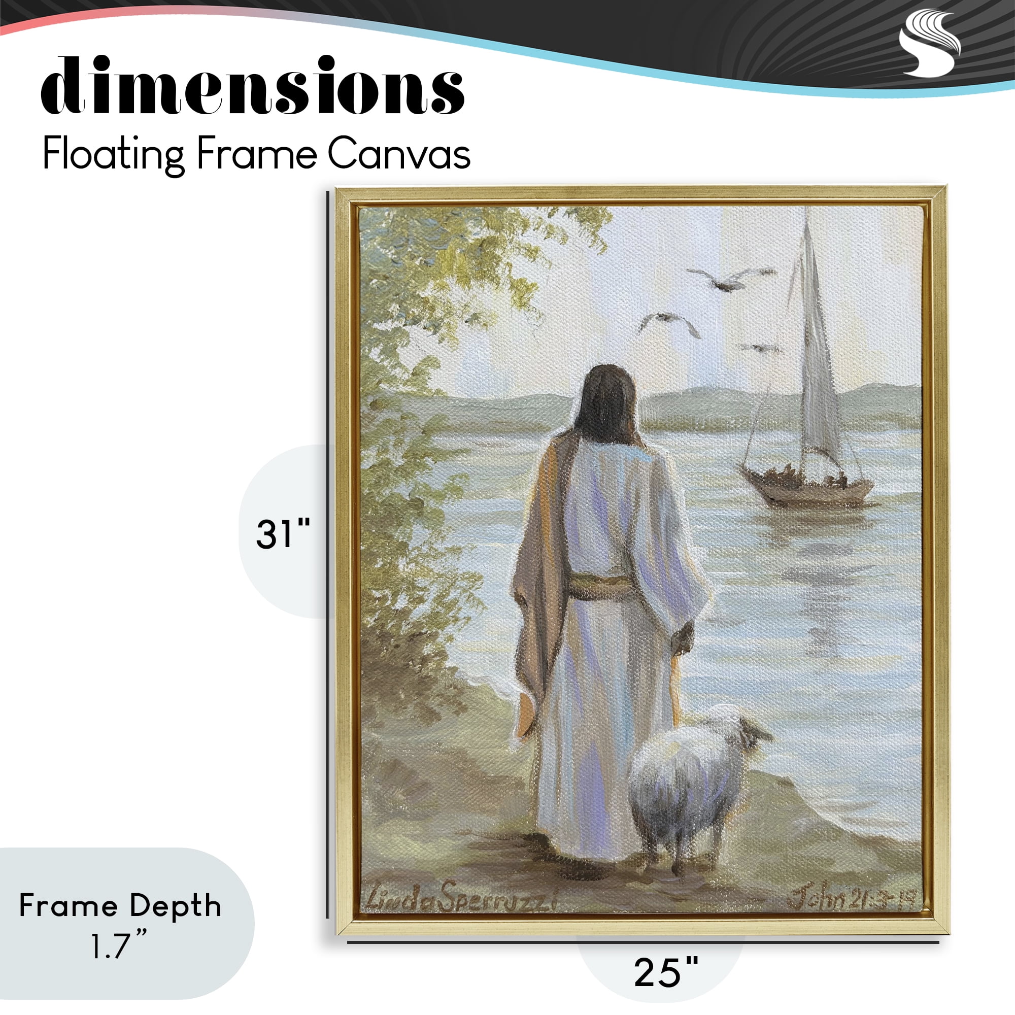 Stupell Industries Jesus Waiting Ashore Gold Framed Floater Canvas Wall Art, design by Linda Sperruzzi