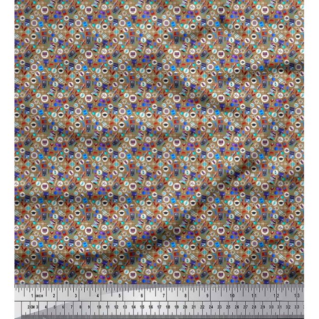 Soimoi Polyester Crepe Fabric Scientific Lab Equipments Education Theme Print Fabric by The Yard 52 Inch Wide