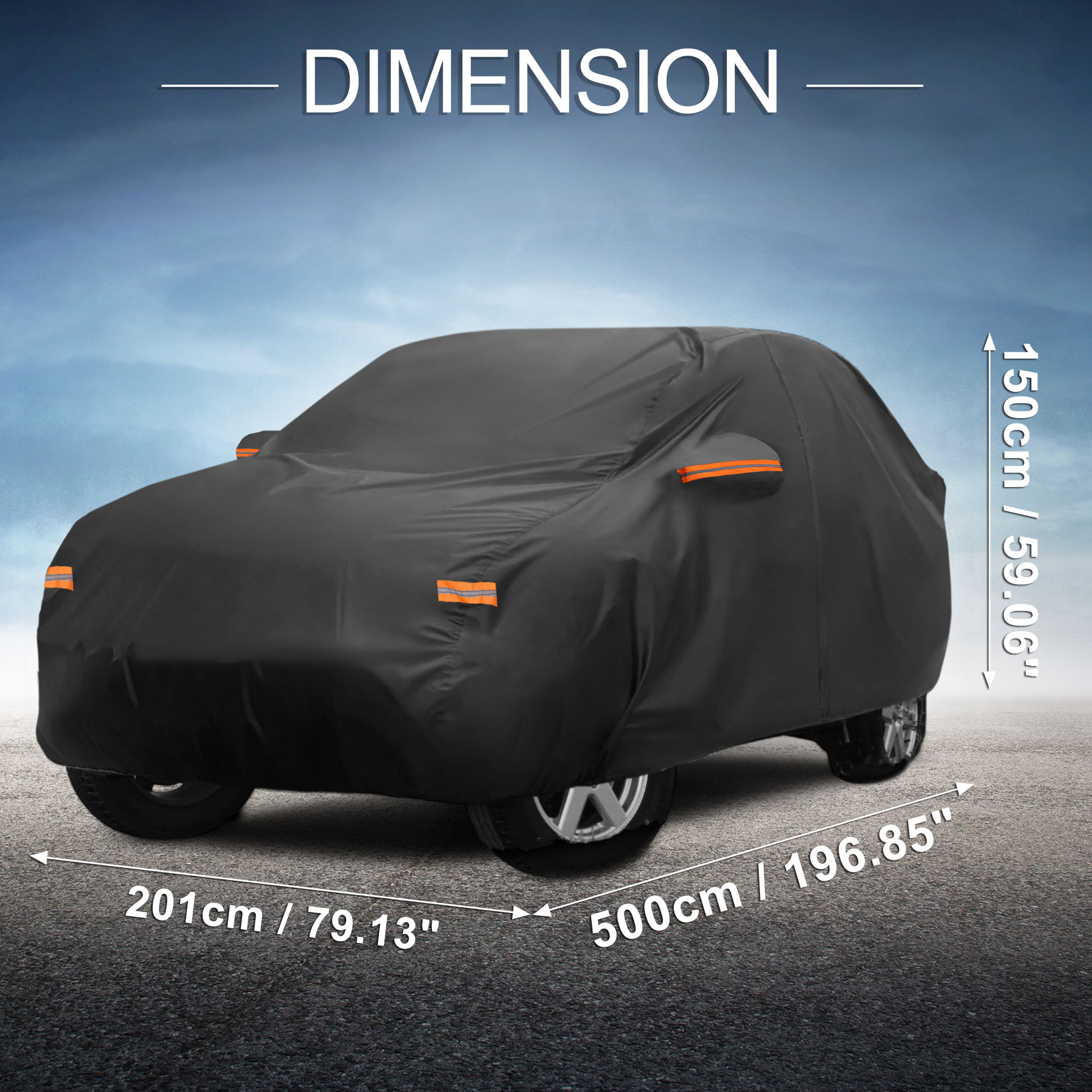 Unique Bargains Aluminum Film Outdoor Full Car Cover with Driver Door Zipper Black for Volvo XC90 196.85"x79.13"x59.06"
