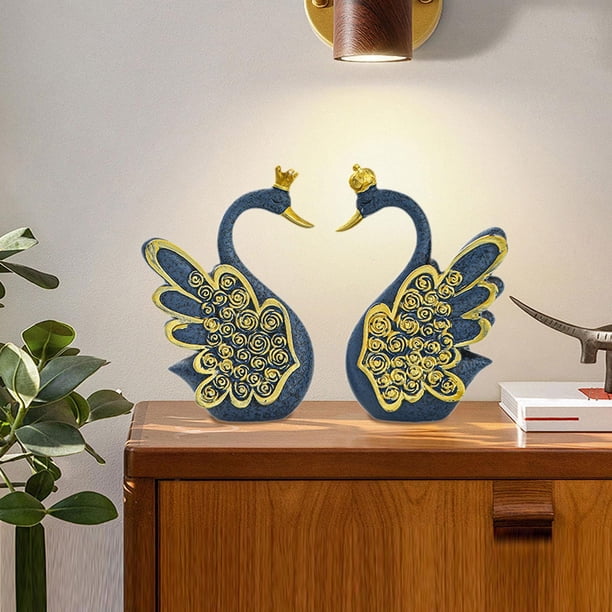 2 estatuas de cisne, adornos de escritorio, colección de decoraciones, figuritas decorativas, esculturas de animales para gabinete de boda, oficina y Azul