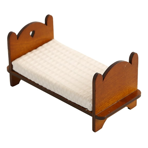 FRCOLOR Miniature Wooden Bed for Dollhouse Bedroom Furniture Mini House Accessories Vintage Style Miniature Bed for Dollhouse Mini Bed