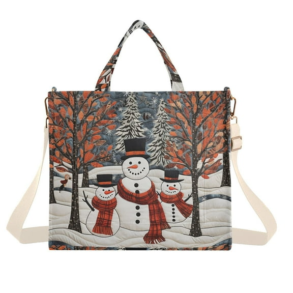 Christmas Snowman Trees Corduroy Tote Bag Handbag Large Messenger Bag Shoulder Crossbody Zipper Bag Purse
