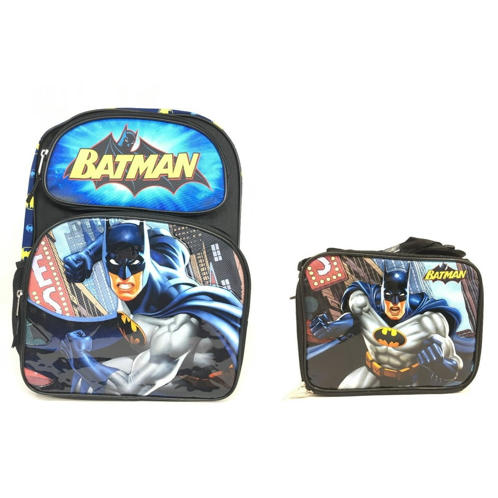 DC Batman 16" Large School Backpack Book bag Plus Matching Lunch Bag