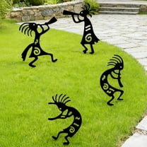 4PCS Kokopelli Garden Stakes, Southwestern Decor Iron Silhouette Yard Art, Outdoor Metal Figure Lawn Ornaments for Patio