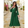thumbnail image 4 of DARING DIVA Long Sleeve Flowy Pleated Midi Dress S Green, 4 of 7