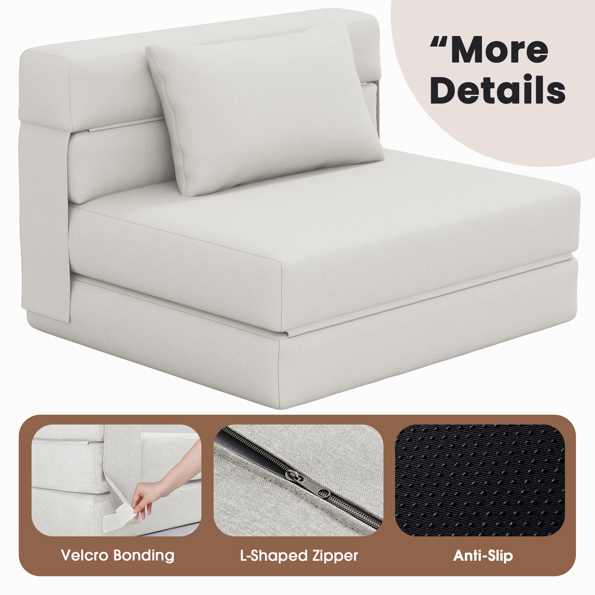 SERWALL Modular Folding Sofa Chair, 4-in-1 Convertible Sofa Bed, Foldable Sofa Chair for Bedroom, Beige