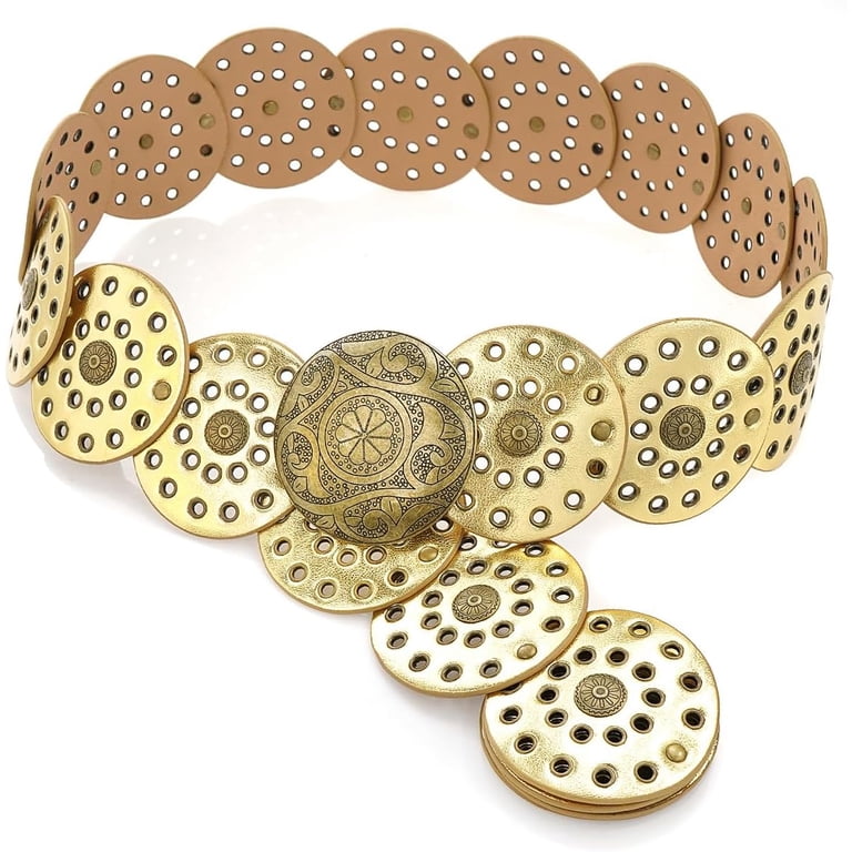 Zhengup Wide Disc Belt for Women Vintage Leather Hollow Out  display picture 2