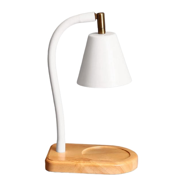 Lámpara de mesa creativa con base de madera para la decoración de la mesita de noche. Blanco
