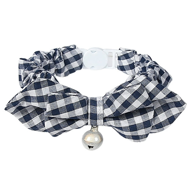 Collar de seguridad para mascotas, cachorros, gatos y gatitos, correa para el cuello con hebilla ajustable y decoración de lazo de algodón Tela escocesa azul