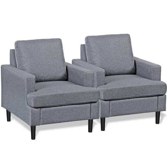 NALYL2X Modern Accent Chair Upholstered Reading Armchair Sofa Chair w/ Wood Legs Gray, Set of Two Mid-Century Living Room Chairs