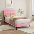 thumbnail image 2 of alazyhome Contemporary Velvet Fabric, Metal Wood Twin Platform Bed Pink, 2 of 6