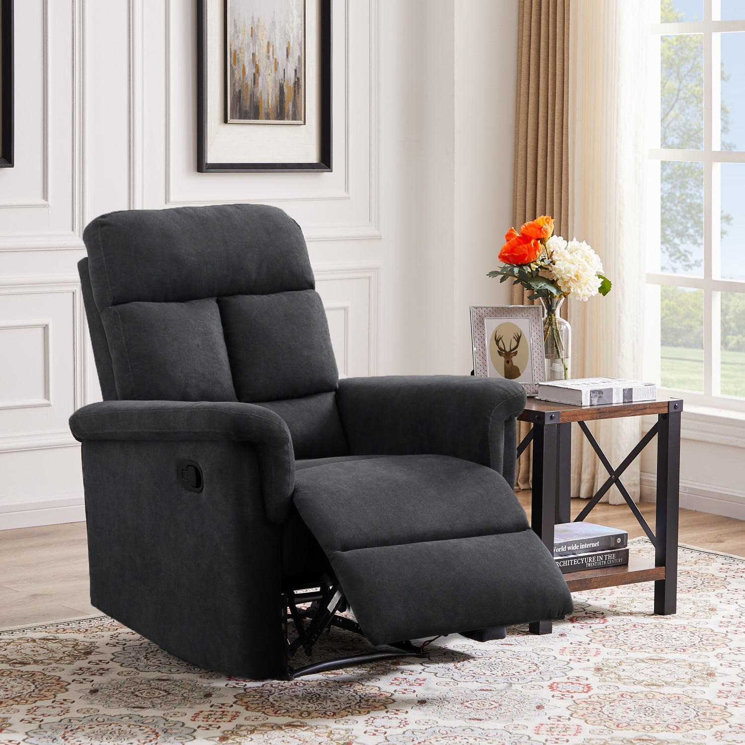 Kadyn Modern Manual Recliner Sofa, 1-seater Relining Sofa for Living Room, Polyester Upholstered Sofa, Grey
