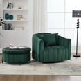thumbnail image 6 of Oversized 360 Degree Swivel Velvet Armchair with Storage Ottoman and 3 Pillows, Pumpkin Style Accent Chair for Living Room or Bedroom, Adjustable Comfort Seating in Green, 6 of 8