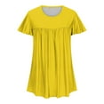 thumbnail image 4 of Fanxing Women's Button Up V Neck Shirts Trendy Pleated Tunic Blouses Solid Short Seeve Tees Summer Tops Yellow,XL, 4 of 6