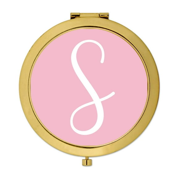 Koyal Wholesale Gold Compact Mirror Bridesmaid's Wedding Gift, Blush Pink, Monogram Letter S, 1-Pack
