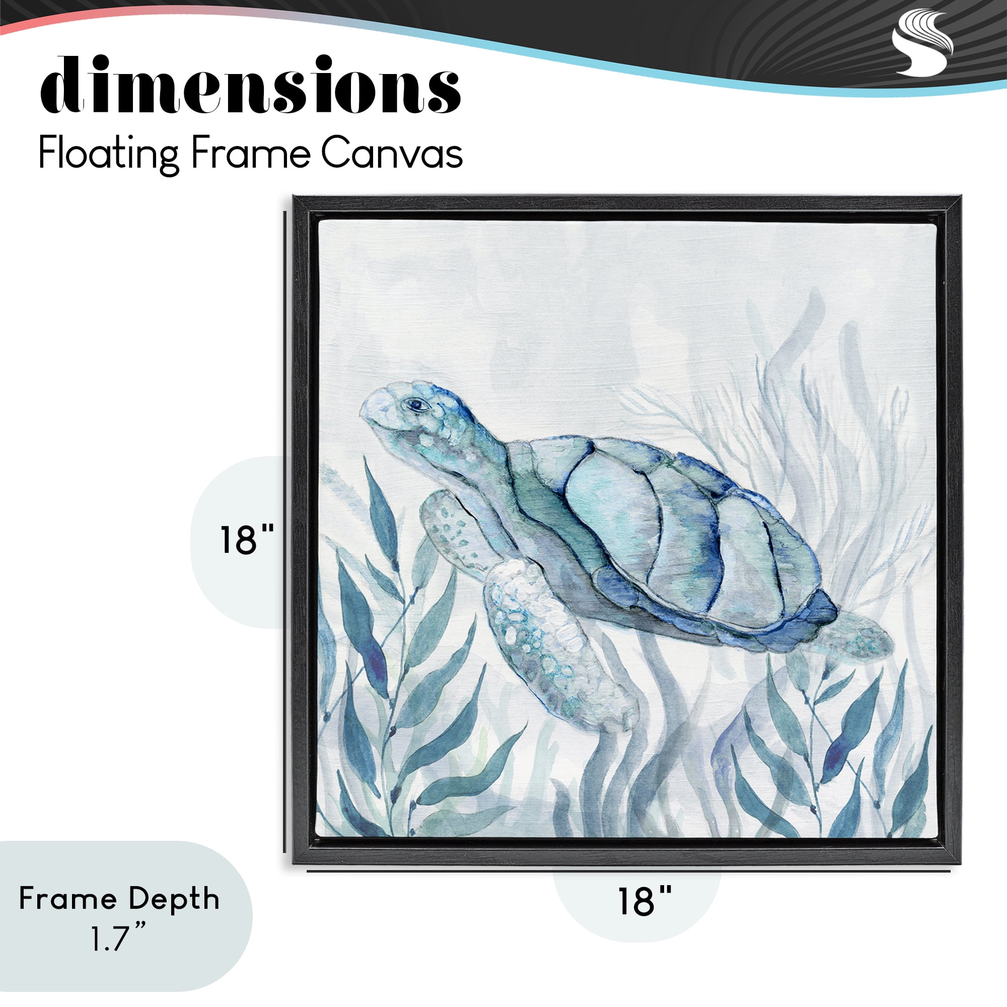 Stupell Industries Sea Turtle with Subtle Smile Black Framed Floater Canvas Wall Art, design by Janet Tava