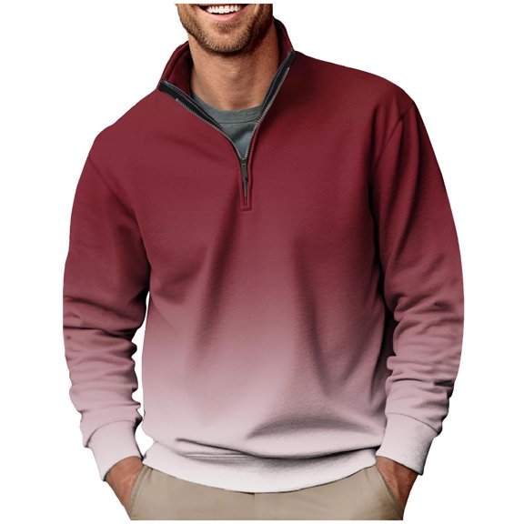 biudgviw Men's Quarter Zip Sweatshirt Soft Stand Collared Long Sleeve Printed Workout Athletic Pullover Sweatshirt